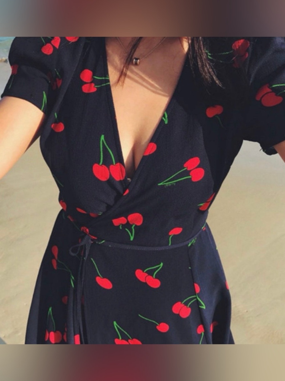 Navy Faux Wrap Dress with Cherry Print XXL NWT